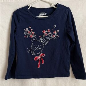 OshKosh B'gosh Navy Long Sleeve with Deer and Red Accents